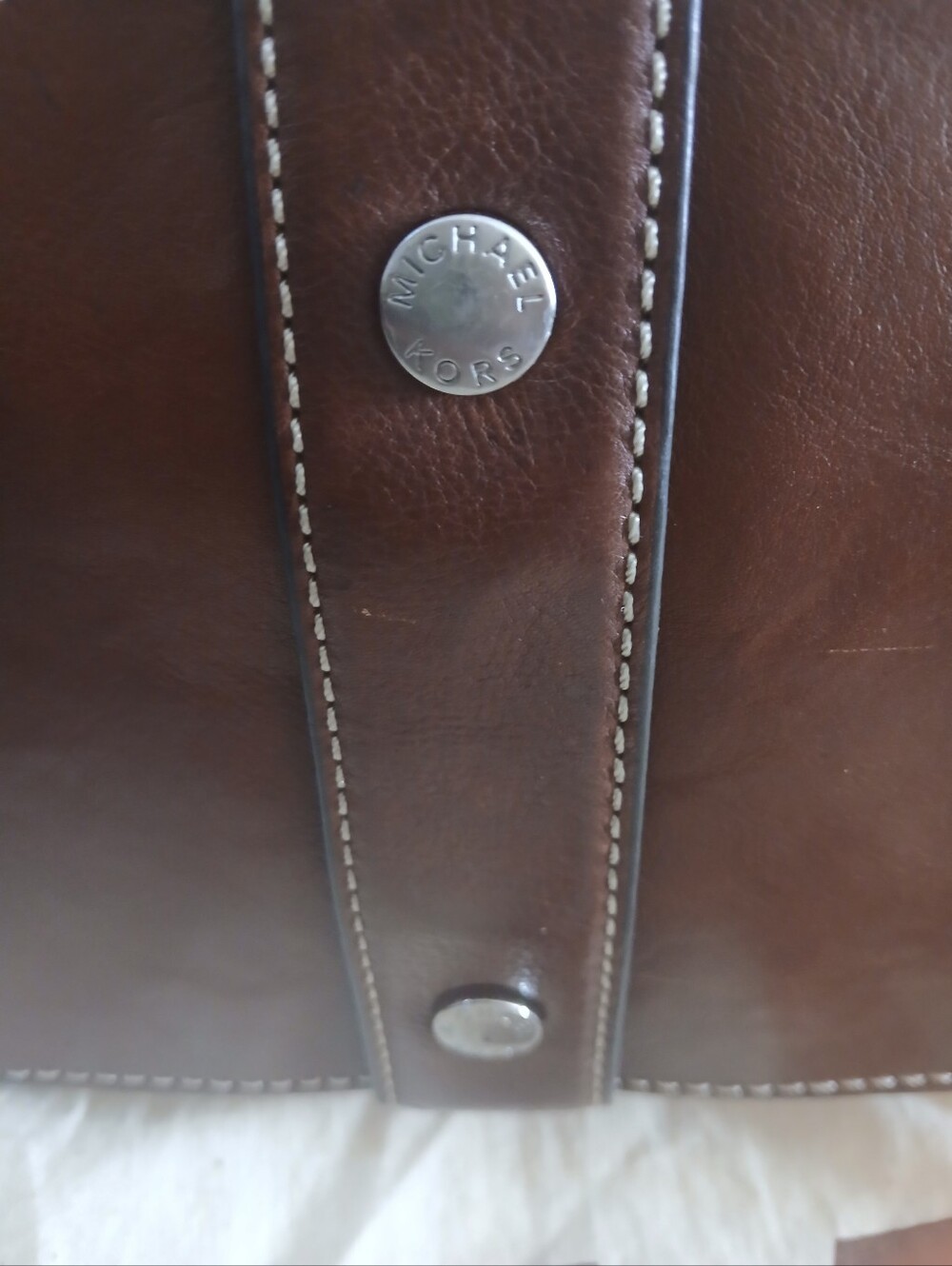 Vintage Michael Kors Brown MK Logo Canvas Satchel with Leather Trim - Picture 4 of 13